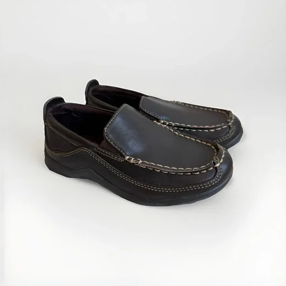 Cole Haan Lil Finley Children's Dark Brown Faux Leather Driving Mocs Size 10