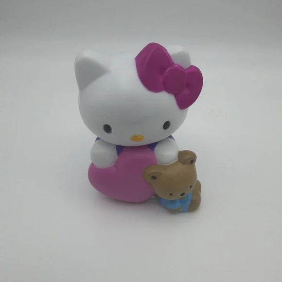 Sanrio 2002 Hello Kitty Teddy Bear‎ & Heart 3 Inch Plastic Baking Cake Topper