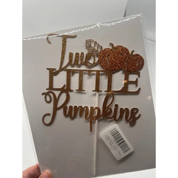 Two Little Pumpkins Cake Topper Orange Gold Glitter Fall 2nd Birthday Twins