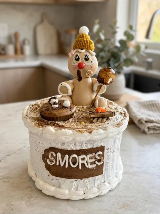 Handcrafted Fake Baked Faux White Smores Party Cake Topper Decoration
