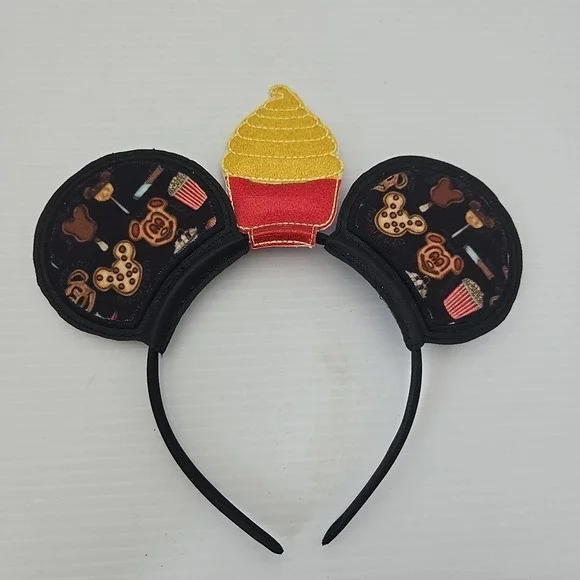 Disney Mickey Mouse Ears Headband - Snacks Cookies Pattern w/ Cupcake‎ Topper