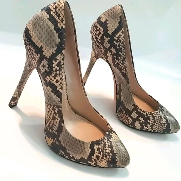 Tan snakeskin stiletto heels