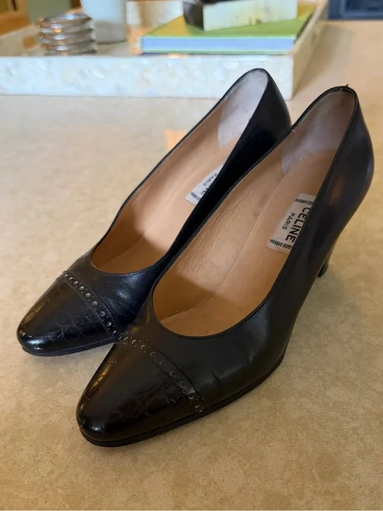 Vintage Céline black leather pumps Alligator cap toes women’s size eu 34