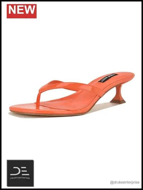 Nine West Cruise Heeled Sandals Faux Patent Leather Slip On 1.97