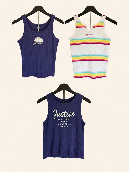 Justice Girls Tank Tops Bundle of 3 Size L 12/14 Ribbed Graphic