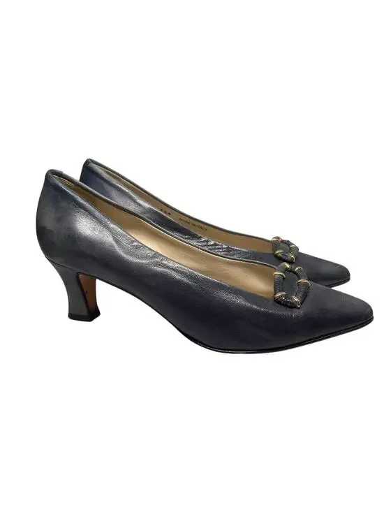Vintage Bally Navy Blue Leather Pumps Made in Italy Size 6.5