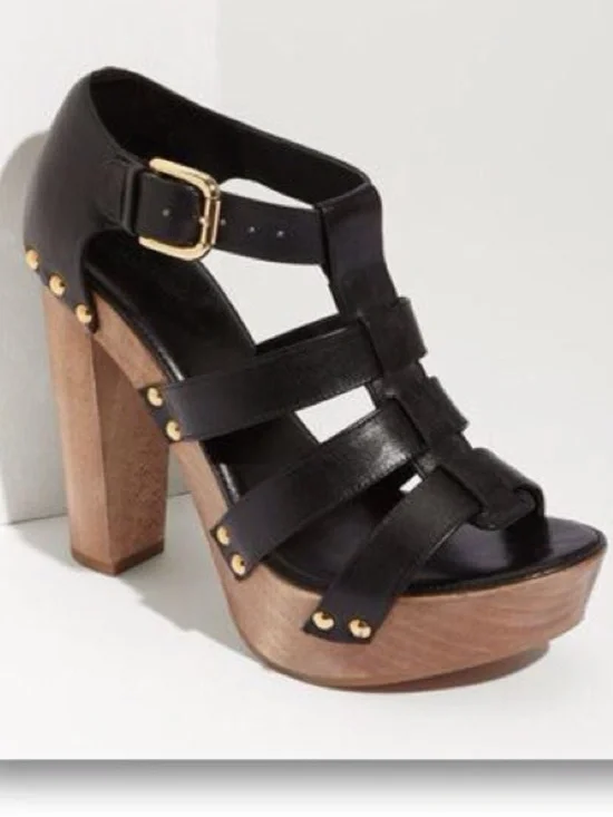 Vintage Dolce & Gabbana Studded Leather Wooden Platform Sandals - Size 39