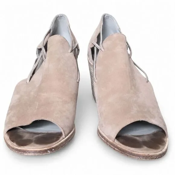 Eileen Fisher Womens 9 Taupe Suede Open Toe Cutout Block Heel Sandal Booties