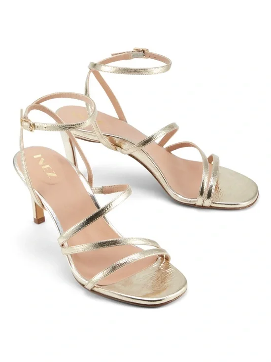 Metallic Gold Strappy Heeled Sandals by INEZ