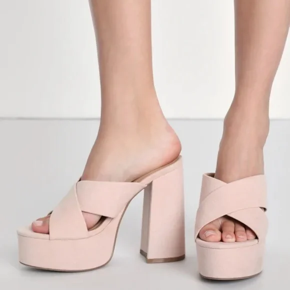 Lulus Aliany nude suede 5 inch platform mule slide heels size 7.5 NWT