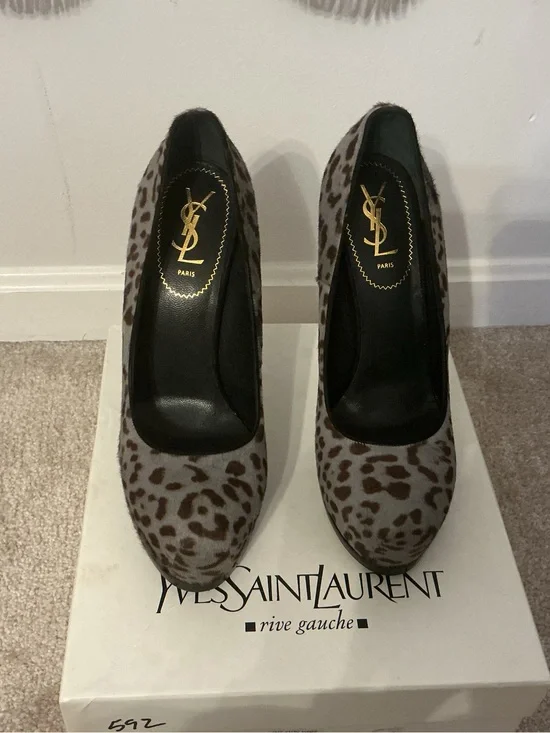 Yves Saint Laurent Leopard-Pattern Pumps in Brown and Gray