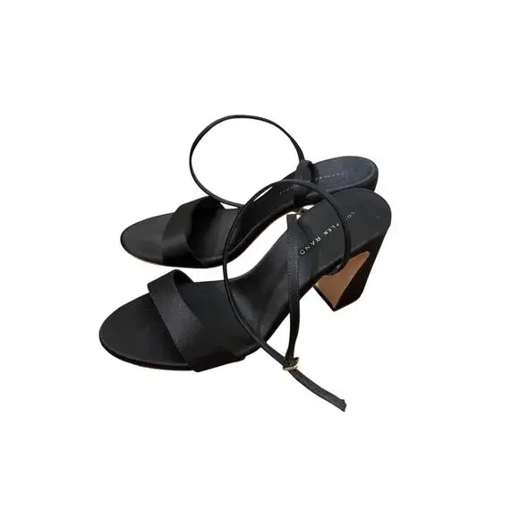 Loeffler Randal Black Satin Strappy Pump Sz 7.5