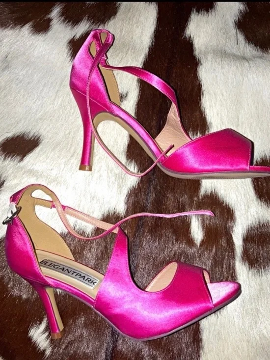 Elegantpark Women's Pink Polyester Open Toe Ankle Strap Stiletto Sandals 9