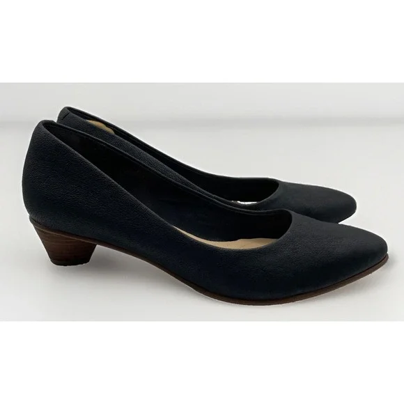 Clarks Mena Bloom Black Leather Block Low Heel Pumps Women's Size 9.5 M