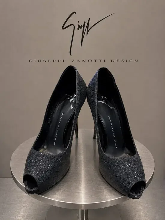 Giuseppe Zanotti Sharon Theron Glitter Peep Toe Pumps US 9 EU 39 w/ Box