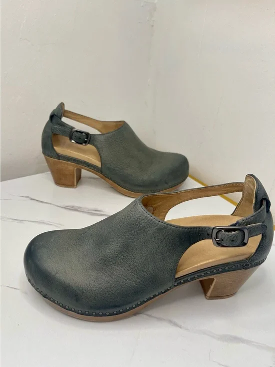 Dansko Sassy Heel Leather Slingback Clogs in Slate Color Sz 39/ 8.5-9