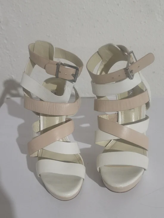 BCBGeneration Mystic Women's Neutral Two-Tone Strappy Sandals - Beige & White
