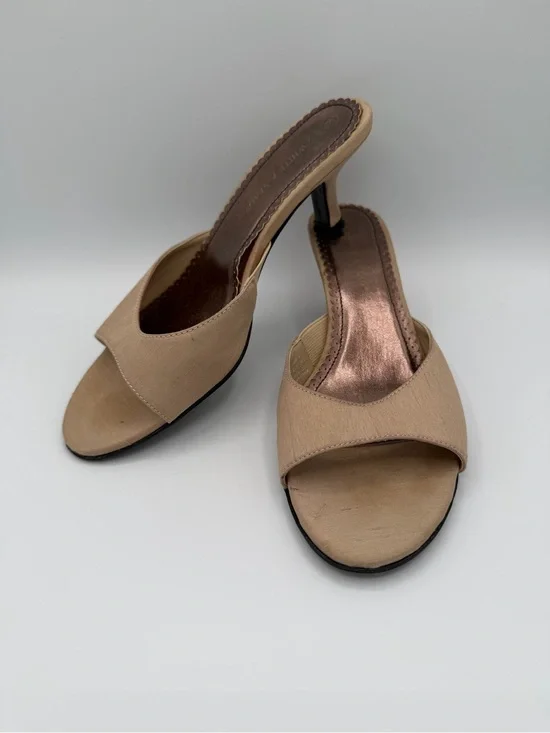 White Stag Tan Slide Heels with Rose-Gold Insole