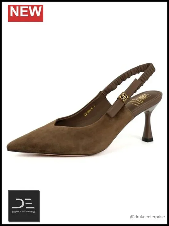 Pointed-Toe Slingback Heels Genuine Leather 2.76