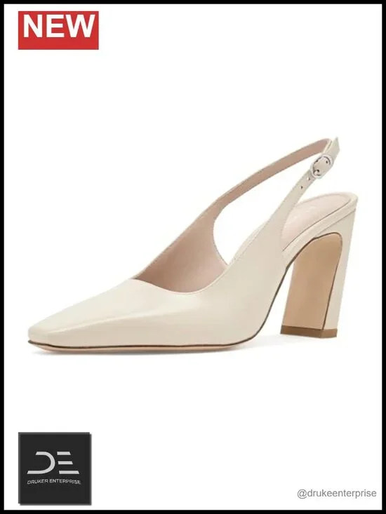 Leather Slingback Heels Block Heel Sandals