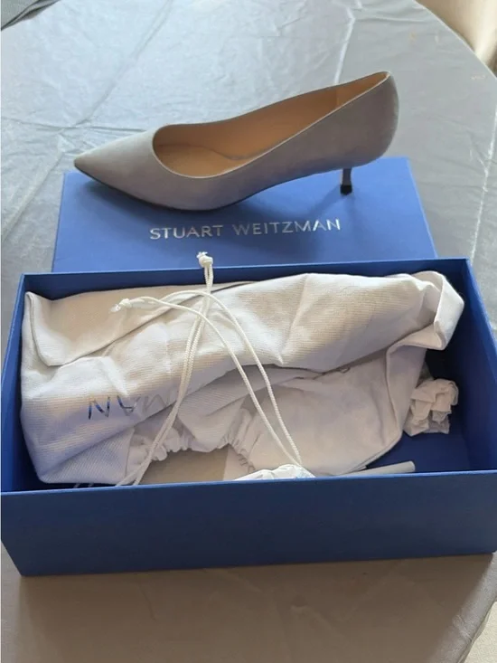 Stuart Weitzman Women’s baby blue Pointed-Toe Kitten Heel Pump