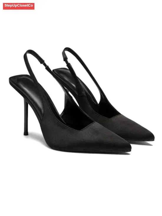 Women's Patent Leather Pointed Toe Slingback Heels Slip On Pumps 4.13
