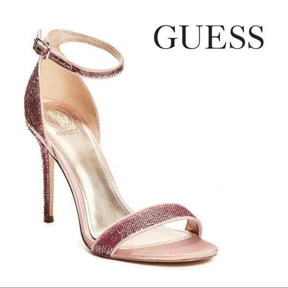 GUESS Pink Glitter Ankle-Strap Stiletto Sandals