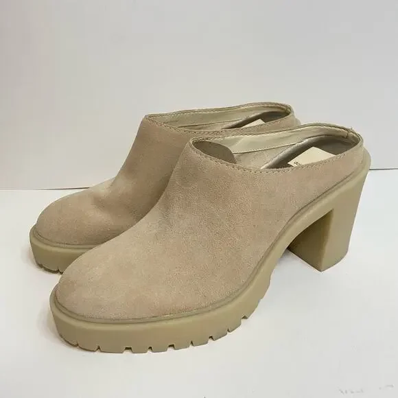 Dolce Vita Women's Clogs Mules Platform Heels Carry Suede Cream Size 9.5 Chunky‎