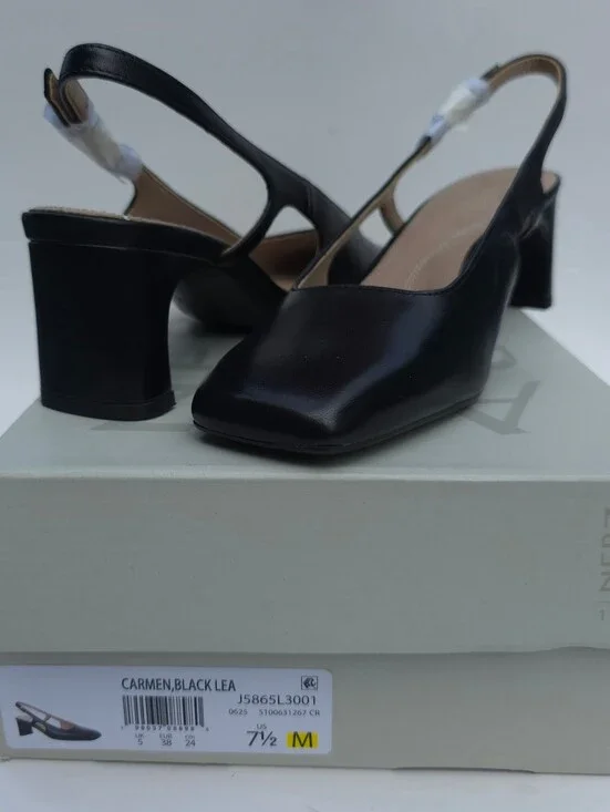 Naturalizer Carmen Women's 7.5 M Black Leather Slingback Pumps Block Heel NIB