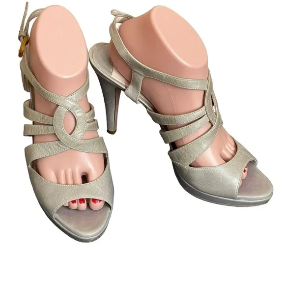PRADA Women's Heels Calzatore Donna Grey‎ Leather Slingback Sandals size 41(11)
