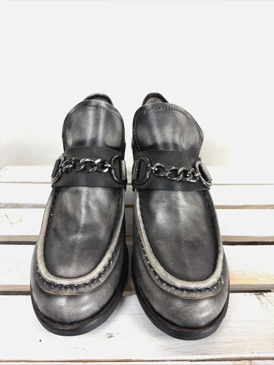 New NO Box Casta Palmer Pewter Gray Burnished Heeled Loafers #1062 EU 41