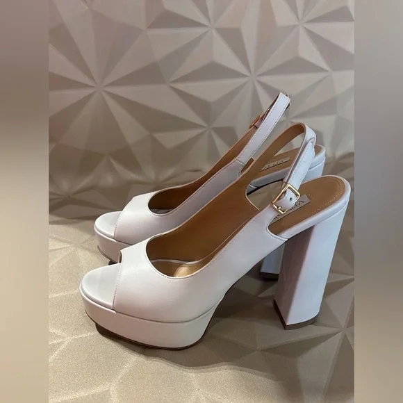Vittorio Virgili Made In Italy White Platform Slingback Heels