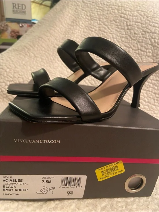 Vince Camuto Black Double-Strap Mid Heel Sandals