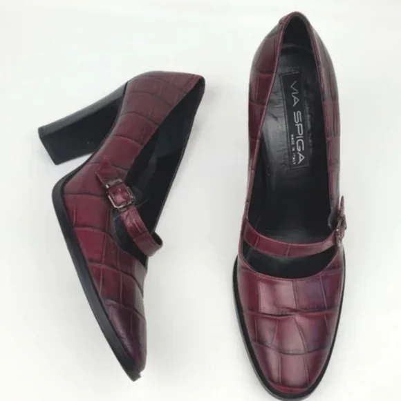Via Spiga burgundy leather chunky heel shoes Size 8.5M