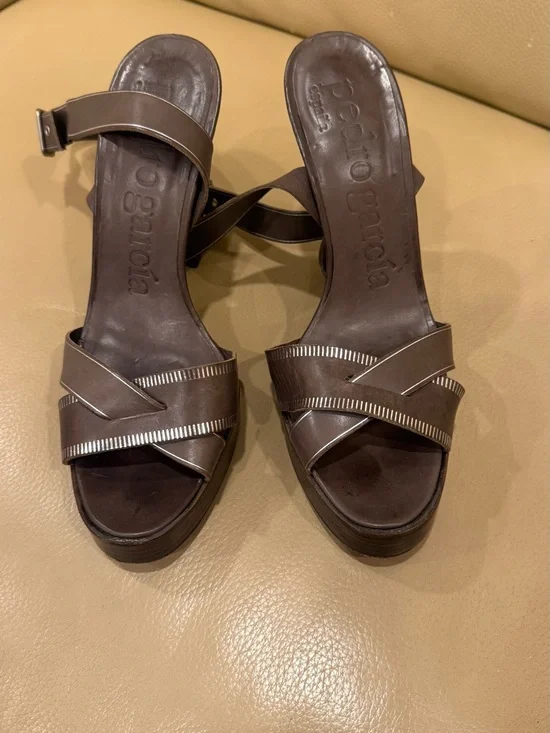 Pedro Garcia Dark Brown Leather Crisscross Platform Sandals