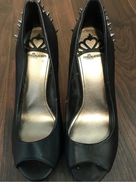 Fergalicious Black Spiked Peep-Toe Heels