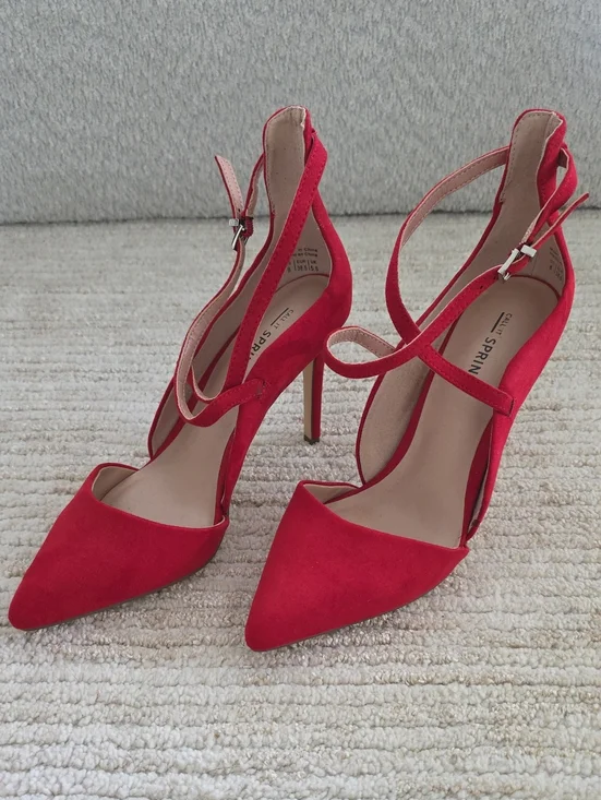 Call It Spring Red Suafe Pointed-Toe Strappy Heels