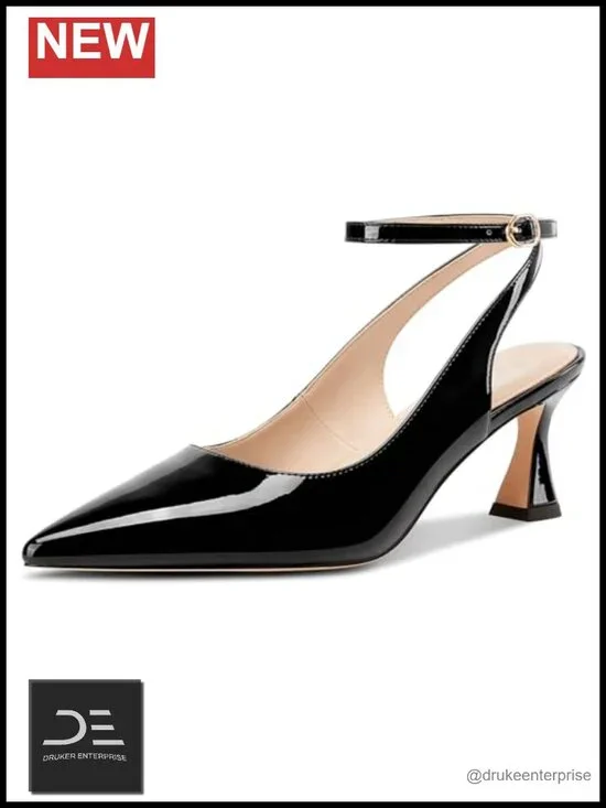 Women's Pointed Toe Ankle Strap Kitten Heels Slingback Dress Pumps 2.4