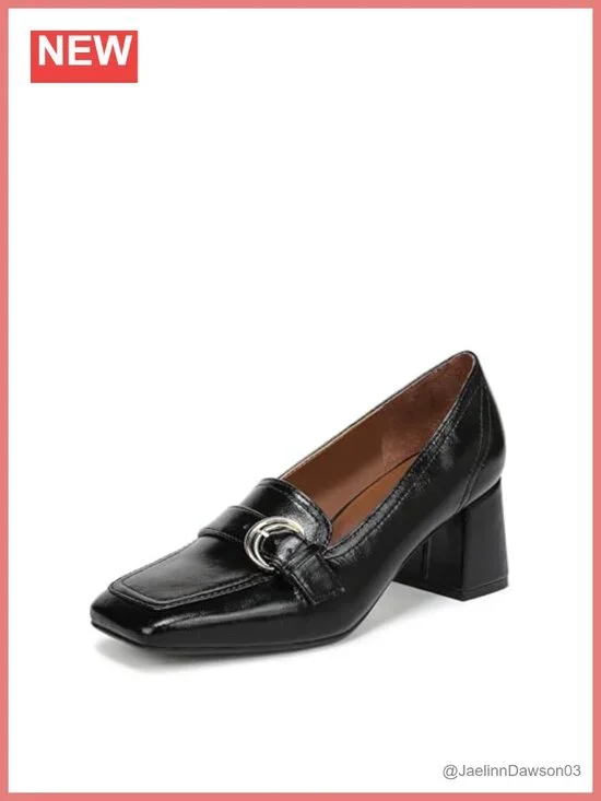 Naturalizer Ines Loafer-Inspired Pump Faux Leather Square Toe Block Heel Slip-On