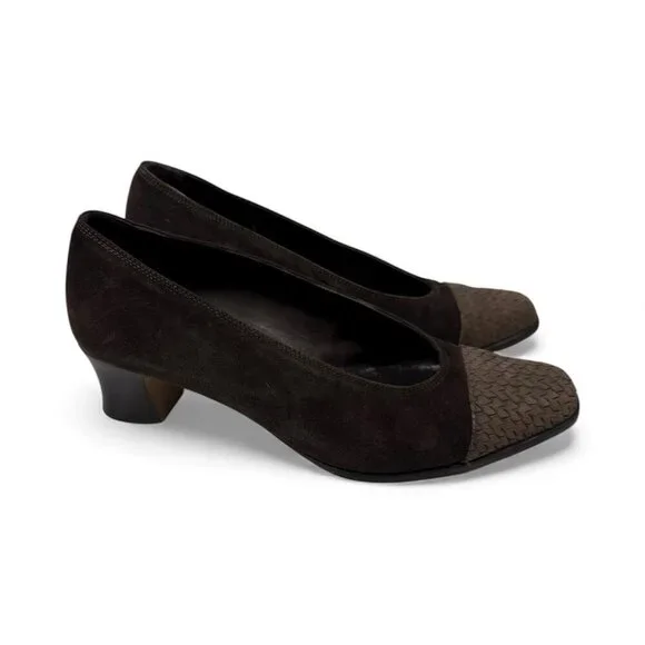 Vintage Suede Pumps Brown Block Heel 36 6 Dark Academia Fall Retro 80s 90s Italy