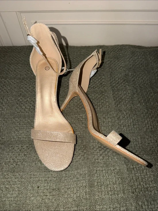 NWOB Glam Nude Glitter Ankle-Strap Stiletto Heels