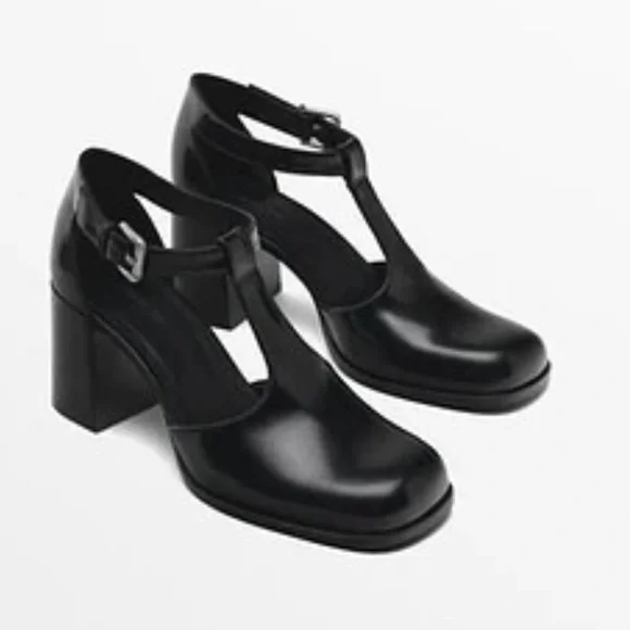Massimo Dutti leather high heel Mary Jane’s black 1414/450