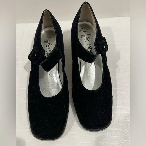 Expressions Footwear Mary Jane Black Velour Shoes