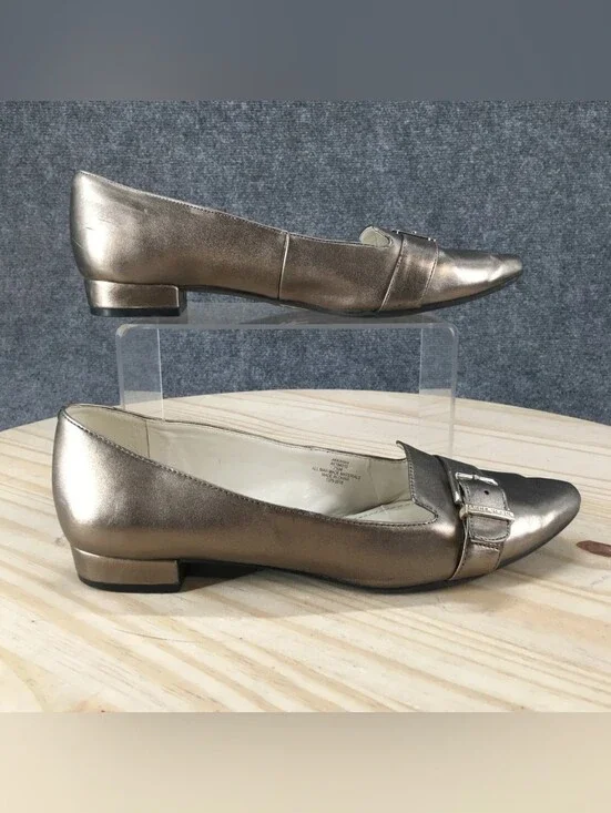 Anne Klein Metallic Pewter Pointed-Toe Buckle Pumps