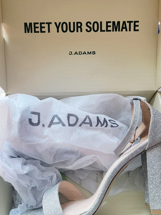 NWB J.Adams Silver Glitter Block Heel Sandals Sz 10