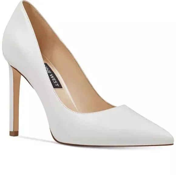 Nine West White and Tan Heels Pointed Toe Stiletto