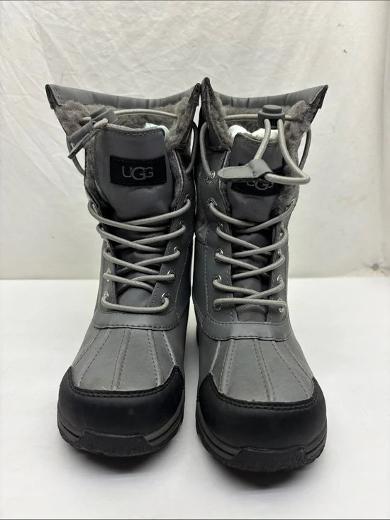 UGG Gray Lace-Up Winter Boots with Shearling Trim, SZ 1 little boy, box 75