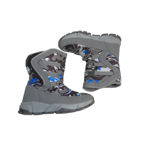 Hobibear AW3771 Kids Grey Blue Camo Faux Fur‎ Lined Snow Boots Size 37