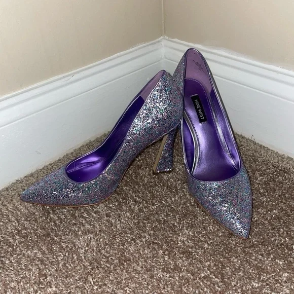 Nine West Tatiana Pumps Purple Glitter Heels‎ Size 8