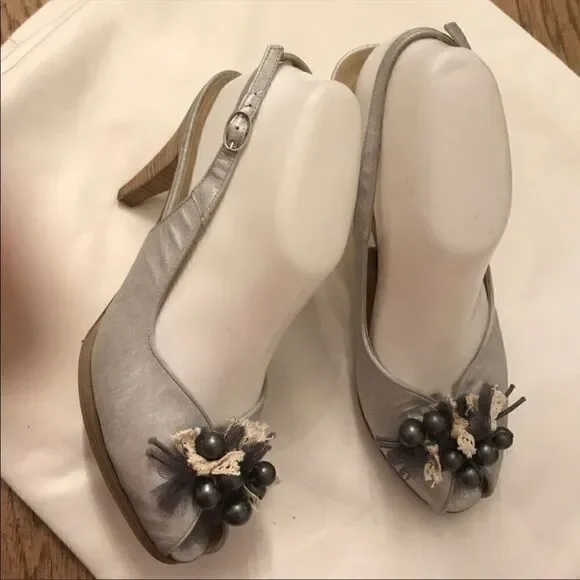 PETER KAISER MATTE SILVER HEELS.   NEW